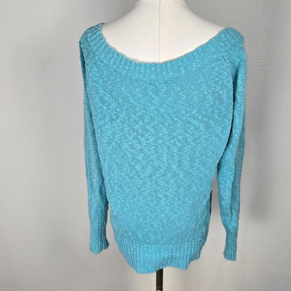 Vintage Y2K Old Navy‎ Aqua Chunky Knit Wide V Neck Sweater Cotton Women M Bella